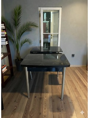 Msy Home Siyah Mermer Krom Ayaklı Mdf 80*130 Kelebek Açılabilr Yemek ve Mutfak Masası