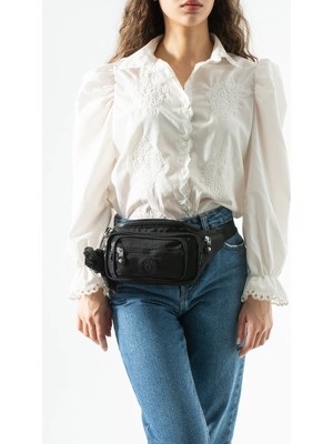 571 Collections Çanta Unisex Çok Cepli, Su Geçirmez, Çapraz Askılı Bel Çantası (Freebag) siyah Model: 571-7J