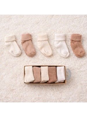 Organik Pamuk Unisex 5'li Kutulu Premium Yenidoğan Kutulu Bebek Çorabı