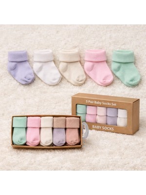 Organik Pamuk Unisex 5'li Kutulu Premium Yenidoğan Kutulu Bebek Çorabı