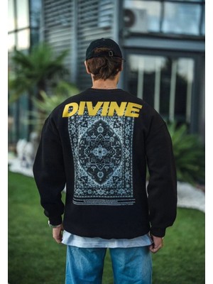 MiraLive Kışlık Bisiklet Yaka Baskılı Sweatshirt - Siyah -