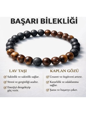 Morlisse Başarı Bilekliği, Lav Taşı & Kaplangözü Kombin Bileklik, El Yapımı Unisex Doğal Taş Takı