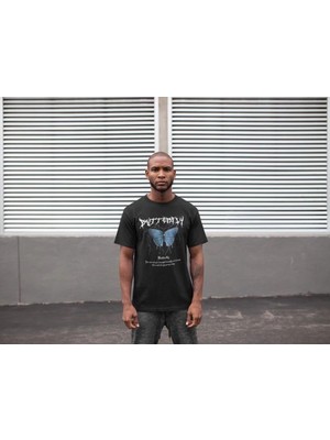 MiraLive Bisiklet Yaka Baskılı Oversize T-Shirt - Siyah -