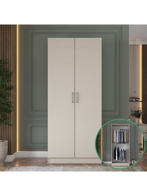 Rani BA234 Gardırop 2 Kapaklı Raflı Askılı Elbise Dolabı Kumtaşı