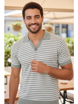 Mandala Tekstil Çizgili Polo Yaka Erkek Yazlık Triko Tshirt