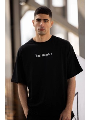 MiraLive Bisiklet Yaka Baskılı Oversize T-Shirt - Siyah -