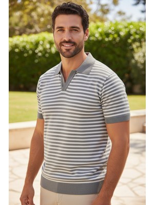 Mandala Tekstil Çizgili Polo Yaka Erkek Yazlık Triko Tshirt