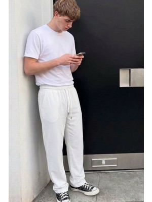 Comstar Erkek Comfort Fit Bol Paça Beyaz Baggy Pantolon