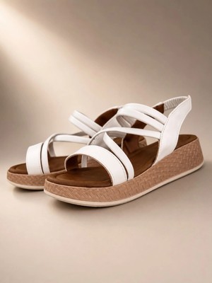 Mergenshoes Akç A31 Beyaz Günlük Çapraz Kadın Sandalet Ayakkabı