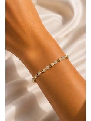 Solenya cm Yıldız Model Zirkon Taşlı Vıp Seri Gold Renk Pirinç Kadın Bileklik