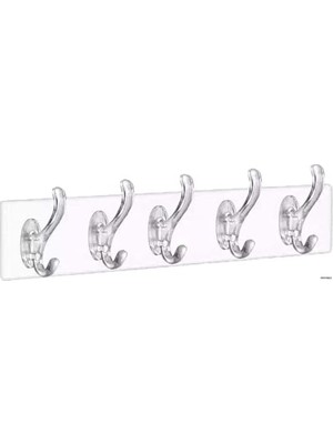 Larskas Şeffaf Yapışkanlı Duvar Askısı – 5’li Set, Deliksiz Montaj, Suya Dayanıklı, Şık ve Güçlü Tutucu Kanca