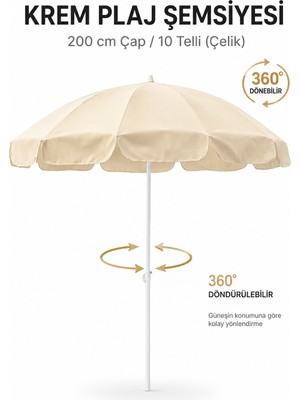 Dogahomes 200 cm Eğilebilir Bahçe Şemsiyesi 1.Kalite Polyester Beyaz Gölgelik ile Plaj Kullanımı