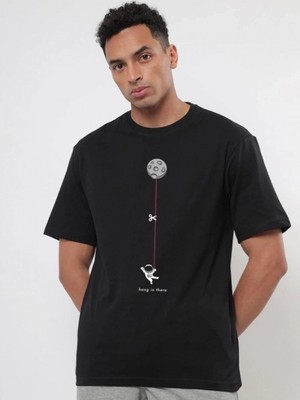 MiraLive Baskılı Oversize T-Shirt - Siyah -