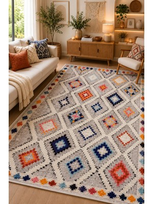 Norella Home Bohem Etnik Desenli Kaymaz Taban Yıkanabilir Salon Mutfak Koridor Halısı Renkli Dekoratif Halı