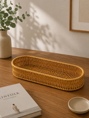 Yzhome Rattan Oval Organizer Düzenleyici Masaüstü Tezgahüstü Yağlık Standı Çok Amaçlı Sepet 31*12CM