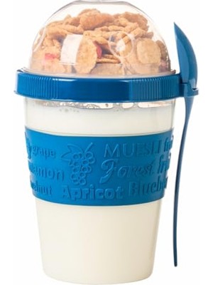 Larskas Renkli Take And Go Kaşıklı Hazneli Meyveli Yoğurt Kabı Piknik Iş Atıştırmalık Diyet Müsli Granola Süt Bardağı (Gece Mavisi)