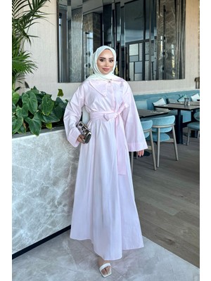 İmaj Butik Pembe Yaka Detaylı Poplin Elbise
