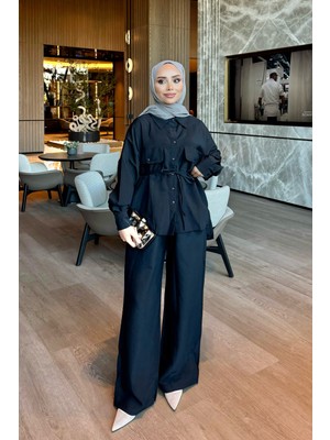 İmaj Butik Siyah Gömlek Pantolonlu Modal Takım
