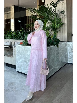 İmaj Butik Pembe Dikiş Detaylı Bluz Etekli Takım