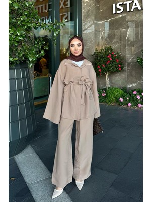 İmaj Butik Vizon Ceket Pantolonlu Çizgili Takım