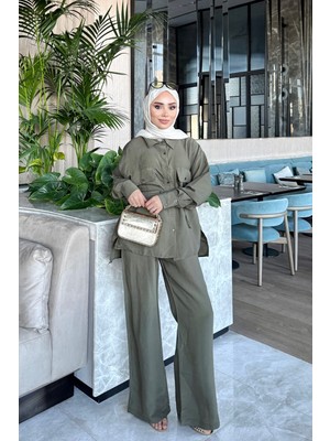 İmaj Butik Haki Gömlek Pantolonlu Modal Takım