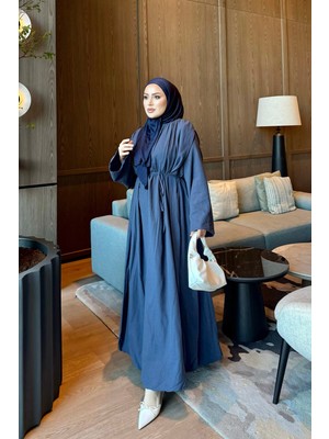 İmaj Butik Lacivert Omuz Detaylı Bel Bağlamalı Elbise