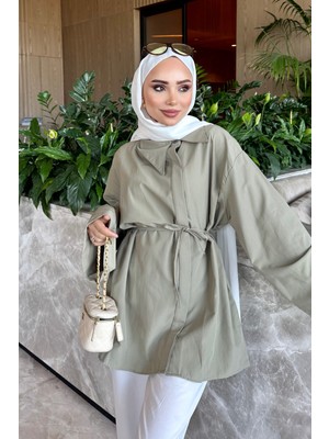 İmaj Butik Çağla Geniş Kol Bel Bağlamalı Gömlek
