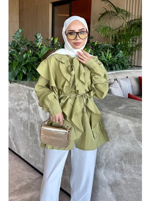 İmaj Butik Olive Yaka Bağlamalı Fırfırlı Gömlek