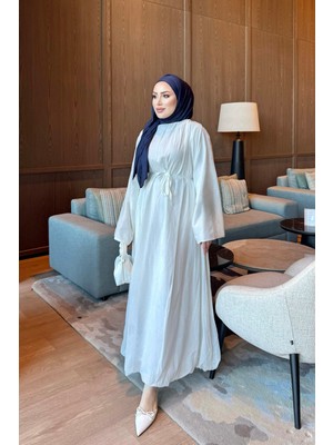İmaj Butik Ekru Omuz Detaylı Bel Bağlamalı Elbise