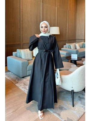 İmaj Butik Siyah Yaka Detaylı Poplin Elbise