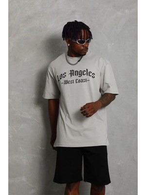 MiraLive Oversize Baskılı Bisiklet Yaka T-Shirt - Gri -