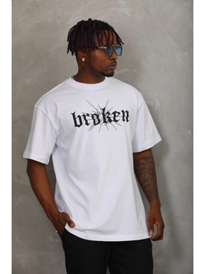 MiraLive Oversize Baskılı Bisiklet Yaka T-Shirt - Beyaz -