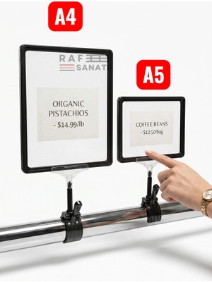 Raf Sanatı A4-A5 Mandallı Fiyatlık | Etiketlik Sepet Raf Askılık Etiketi Çerçeveli Market Mağaza Fiyatlık
