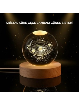 MiraLive LED Işıklı Kristal Küre Ahşap Standlı Dekoratif Gezegen Model