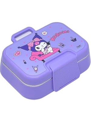 Larskas Bento 1030ML Lunchbox Kuromi Lisanslı Tek Katlı 2 Bölmeli Paslanmaz Çelik Sefer Tası Yemek Kutu (Mor1)
