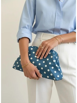 Lovely Store Kadın Puantiyeli Benekli Burslu Pouch Clutch Çanta Altın Zincir Detaylı (21X13)
