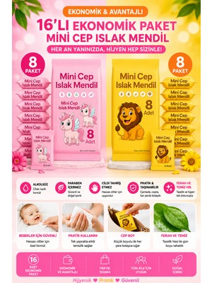 Anı Ofis Kırtasiye Mini Cep Islak Mendil 16'lı Paket Aloe Vera Kokusuyla Yumuşak Dokulu Günlük Kullanım