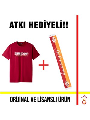 Galatasaray Lisanslı 2026 Şampiyonluk Dominasyon Kırmızı T-Shirt ve El Yazılı Atkı