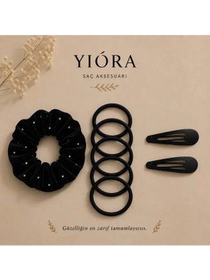 Yiora 8 Li Kadın Lastik Toka Seti (2 Adet Yan Toka+ 5 Adet Ince Lastik + 1 Adet Taşlı Kalın Lastik Toka)