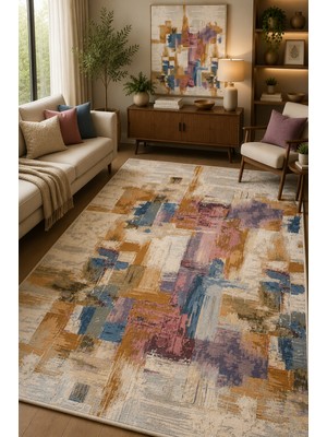 Norella Home Modern Soyut Desenli Kaymaz Taban Yıkanabilir Halı Salon Halısı Oturma Odası Halısı Koridor Halısı Yatak Odası Halısı Renkli Dekoratif Halı