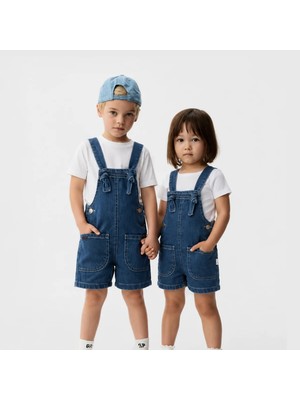 Babyilay Unisex 1-4 Yaş Kot Şort Salopet Çocuk Bahçıvan Tulum