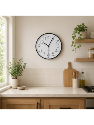 Armasse Modern Minimalist Beyaz Duvar Saati – Siyah Çerçeveli Şık Mutfak ve Salon Saati
