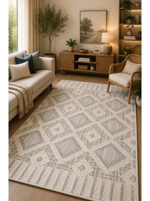 Norella Home Bohem Geometrik Desenli Kaymaz Taban Yıkanabilir Halı Salon Halısı Koridor Halısı Antre Halısı Oturma Odası Halısı Modern Dekoratif Halı