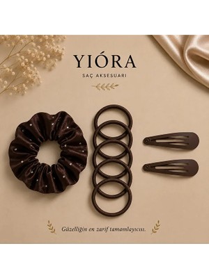 Yiora 8 Li Kadın Lastik Toka Seti (2 Adet Yan Toka+ 5 Adet Ince Lastik + 1 Adet Taşlı Kalın Lastik Toka)