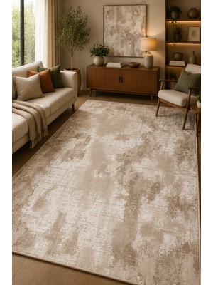 Norella Home Modern Soyut Desenli Kaymaz Taban Yıkanabilir Halı Salon Halısı Oturma Odası Halısı Koridor Halısı Antre Halısı Yatak Odası Halısı Bej Krem Dekoratif Halı
