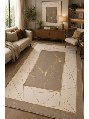 Norella Home Modern Geometrik Çerçeve Desenli Kaymaz Taban Yıkanabilir Halı Salon Halısı Koridor Halısı Antre Halısı Oturma Odası Yatak Odası Halısı