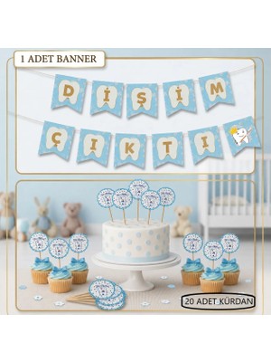 Dişim Çıktı Yazılı Banner-Diş Buğdayı SETI-20LI Ilk Diş Kürdan(Cupcake Süsü)