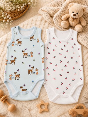 Bulut Anne ve Çocuk Askılı Çıtçıtlı Body %100 Pamuklu 1. Kalite Kumaş 2'li Paket Renkli Desenli 1-3 Yaş Kız/ Erkek/ Unısex