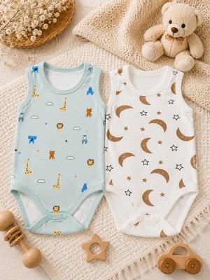 Bulut Anne ve Çocuk Askılı Çıtçıtlı Body %100 Pamuklu 1. Kalite Kumaş 2'li Paket Renkli Desenli 1-3 Yaş Kız/ Erkek/ Unısex
