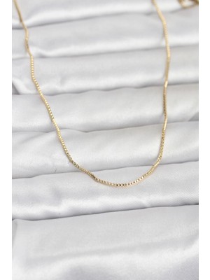 MiraLive cm 14K Gold Renk Ince Kare Zincirli Model 60 cm Kadın Kolye - TJ-BKO10956